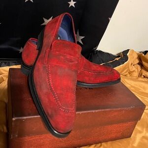 Mezlan Red Suede Penny Loafers with Black Soles Sz 8